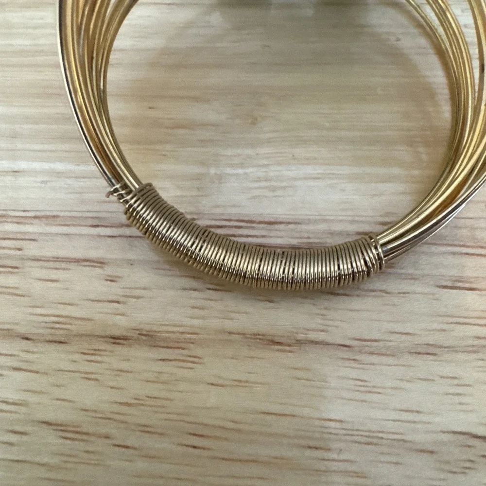 Set Up 8 Mid-Century Modern Style Gold Wire Emerald Green Beads‎ Napkin Ring